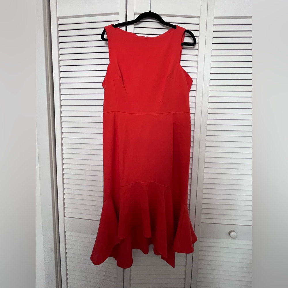 NWT Donna KARAN Redish Orange Sleeveless Mermaid Hem Dress Sz 12